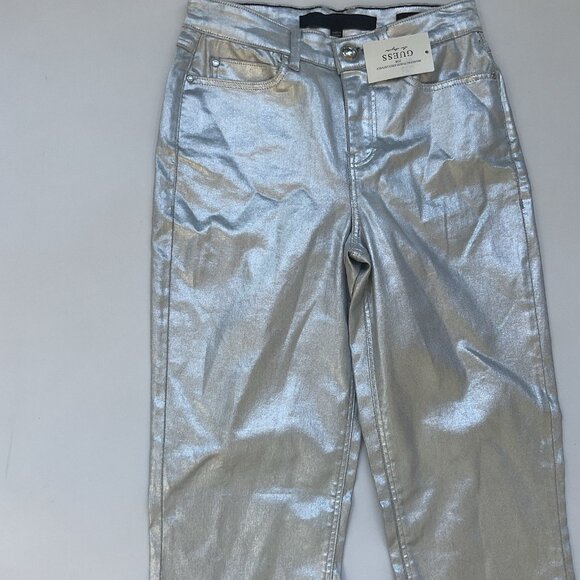 Guess Women’s 1981 High Rise Skinny Jeans Foil Silver Metallic Size 25 - Picture 6 of 11